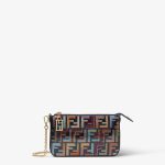 FENDI Baguette Pouch Multicolor glazed FF fabric pouch with chain